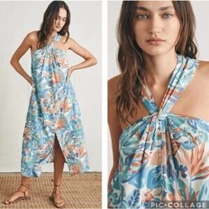 Faherty Bay Twist Dress Paradise Blossom Small Tropical Resort Organic Cotton